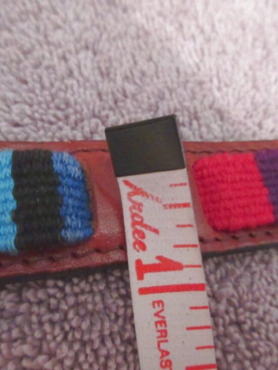 Fossil Leather Woven Tapestry Belt Size L Rainbow Piecework Boho Hippie Western